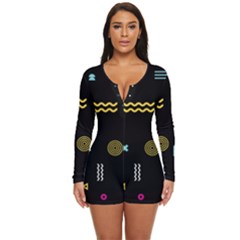 Geometric Art Colorful Shape Long Sleeve Boyleg Swimsuit by Ravend