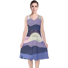 Illustration People Enjoying Summer Season V-neck Midi Sleeveless Dress  by Ravend