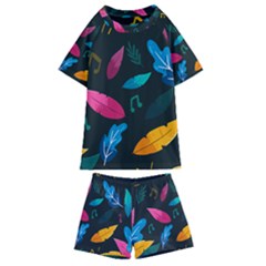 Illustrations Background Pattern Leaves Leaf Nature Texture Kids  Swim Tee And Shorts Set by Ravend