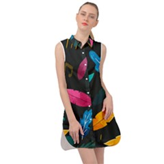 Illustrations Background Pattern Leaves Leaf Nature Texture Sleeveless Shirt Dress by Ravend