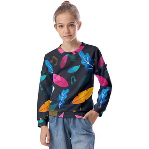 Illustrations Background Pattern Leaves Leaf Nature Texture Kids  Long Sleeve Tee With Frill  by Ravend