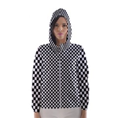 Black And White Background Black Board Checker Women s Hooded Windbreaker by Ravend