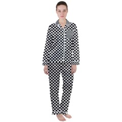 Black And White Background Black Board Checker Satin Long Sleeve Pajamas Set by Ravend