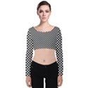 Black And White Background Black Board Checker Velvet Long Sleeve Crop Top View1