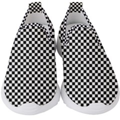 Black And White Background Black Board Checker Kids  Slip On Sneakers by Ravend