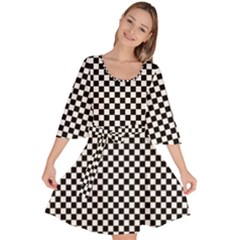 Black And White Background Black Board Checker Velour Kimono Dress by Ravend