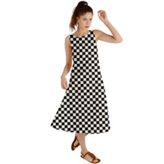 Black And White Background Black Board Checker Summer Maxi Dress by Ravend