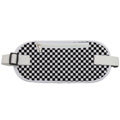 Black And White Background Black Board Checker Rounded Waist Pouch by Ravend