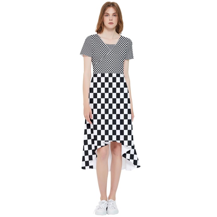 Black And White Background Black Board Checker High Low Boho Dress