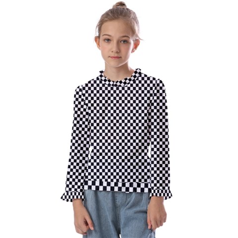 Black And White Background Black Board Checker Kids  Frill Detail Tee by Ravend