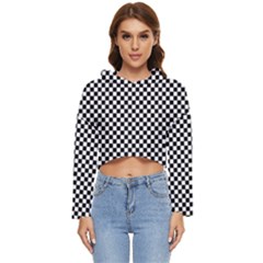 Black And White Background Black Board Checker Women s Lightweight Cropped Hoodie by Ravend