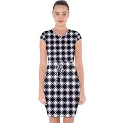 Square Diagonal Pattern Seamless Capsleeve Drawstring Dress  by Ravend