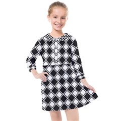 Square Diagonal Pattern Seamless Kids  Quarter Sleeve Shirt Dress by Ravend