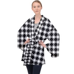 Square Diagonal Pattern Seamless Long Sleeve Velvet Kimono  by Ravend