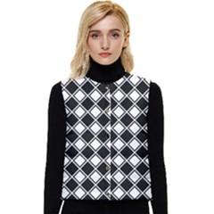 Square Diagonal Pattern Seamless Women s Short Button Up Puffer Vest by Ravend