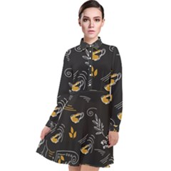 Illustration Leaves Leaf Naturecoffee Digital Paper Cup Long Sleeve Chiffon Shirt Dress by Ravend