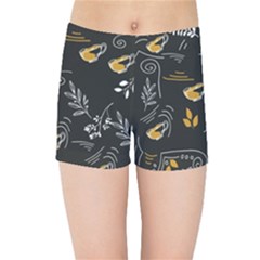 Illustration Leaves Leaf Naturecoffee Digital Paper Cup Kids  Sports Shorts by Ravend