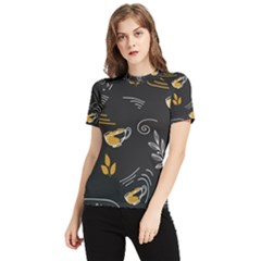 Illustration Leaves Leaf Naturecoffee Digital Paper Cup Women s Short Sleeve Rash Guard by Ravend