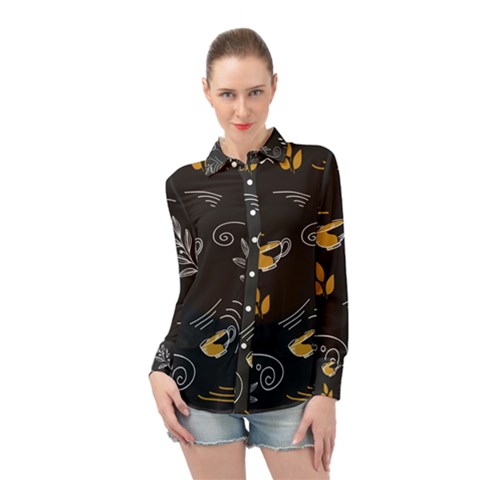 Illustration Leaves Leaf Naturecoffee Digital Paper Cup Long Sleeve Chiffon Shirt by Ravend