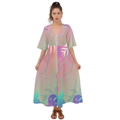 Nature Palm Tree Leaves Leaf Plant Tropical Kimono Sleeve Boho Dress by Ravend