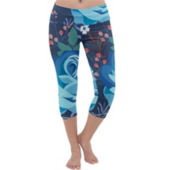 Floral Background Digital Art Capri Yoga Leggings by Ravend