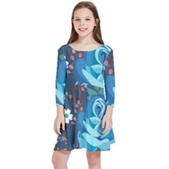 Floral Background Digital Art Kids  Quarter Sleeve Skater Dress by Ravend