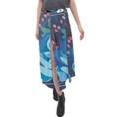 Floral Background Digital Art Velour Split Maxi Skirt by Ravend