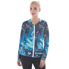 Floral Background Digital Art Velvet Zip Up Jacket by Ravend