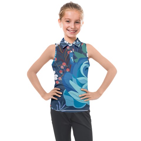 Floral Background Digital Art Kids  Sleeveless Polo Tee by Ravend