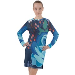 Floral Background Digital Art Long Sleeve Hoodie Dress