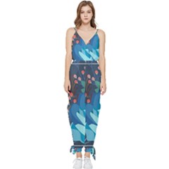 Floral Background Digital Art Sleeveless Tie Ankle Chiffon Jumpsuit by Ravend