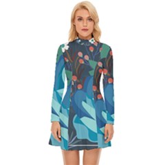 Floral Background Digital Art Long Sleeve Velour Longline Dress by Ravend