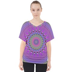 Art Mandala Design Ornament Flower V-neck Dolman Drape Top by Ravend