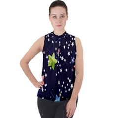 Illustration Abstract Heart Cover Blue Gift Mock Neck Chiffon Sleeveless Top by danenraven