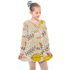 Leaf Leaves Flower Background Wallpaper Kids  Long Sleeve Dress