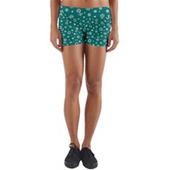 Flowers Floral Background Green Yoga Shorts by danenraven