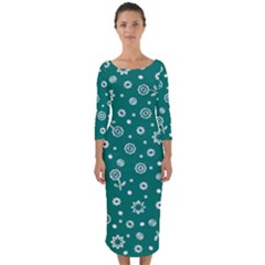 Flowers Floral Background Green Quarter Sleeve Midi Bodycon Dress by danenraven