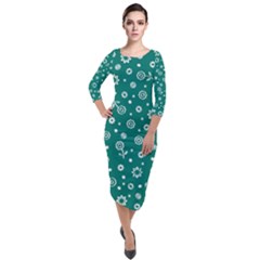 Flowers Floral Background Green Quarter Sleeve Midi Velour Bodycon Dress by danenraven