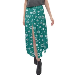 Flowers Floral Background Green Velour Split Maxi Skirt by danenraven