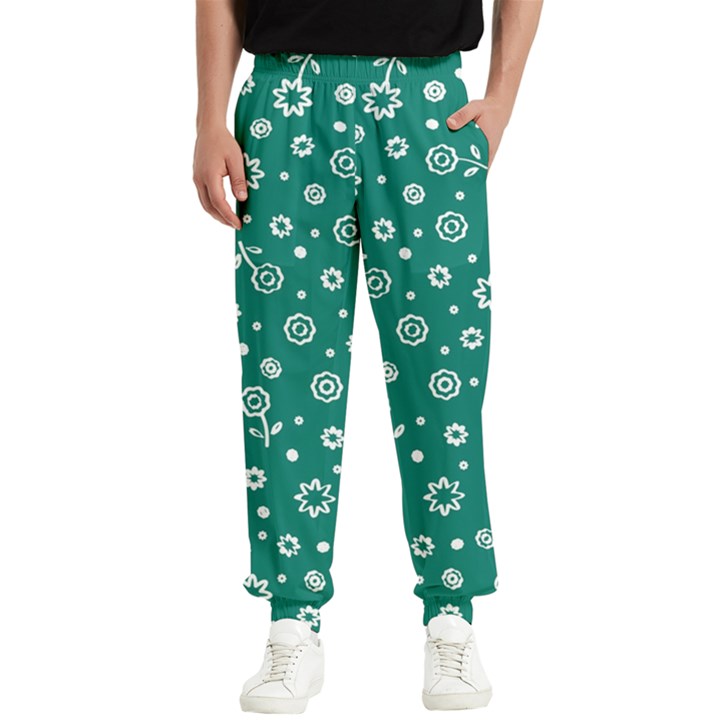 Flowers Floral Background Green Men s Elastic Waist Pants