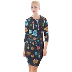 Flowers-leaves Leaf Background Floral Flora Quarter Sleeve Hood Bodycon Dress by danenraven