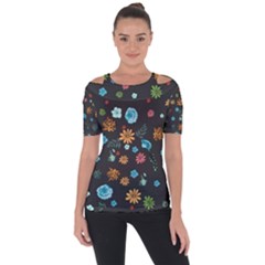 Flowers-leaves Leaf Background Floral Flora Shoulder Cut Out Short Sleeve Top by danenraven