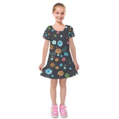 Flowers-leaves Leaf Background Floral Flora Kids  Short Sleeve Velvet Dress by danenraven