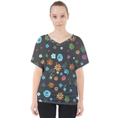 Flowers-leaves Leaf Background Floral Flora V-neck Dolman Drape Top by danenraven