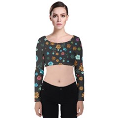 Flowers-leaves Leaf Background Floral Flora Velvet Long Sleeve Crop Top by danenraven