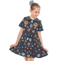 Flowers-leaves Leaf Background Floral Flora Kids  Short Sleeve Shirt Dress by danenraven