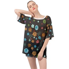 Flowers-leaves Leaf Background Floral Flora Oversized Chiffon Top by danenraven