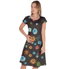 Flowers-leaves Leaf Background Floral Flora Classic Short Sleeve Dress by danenraven