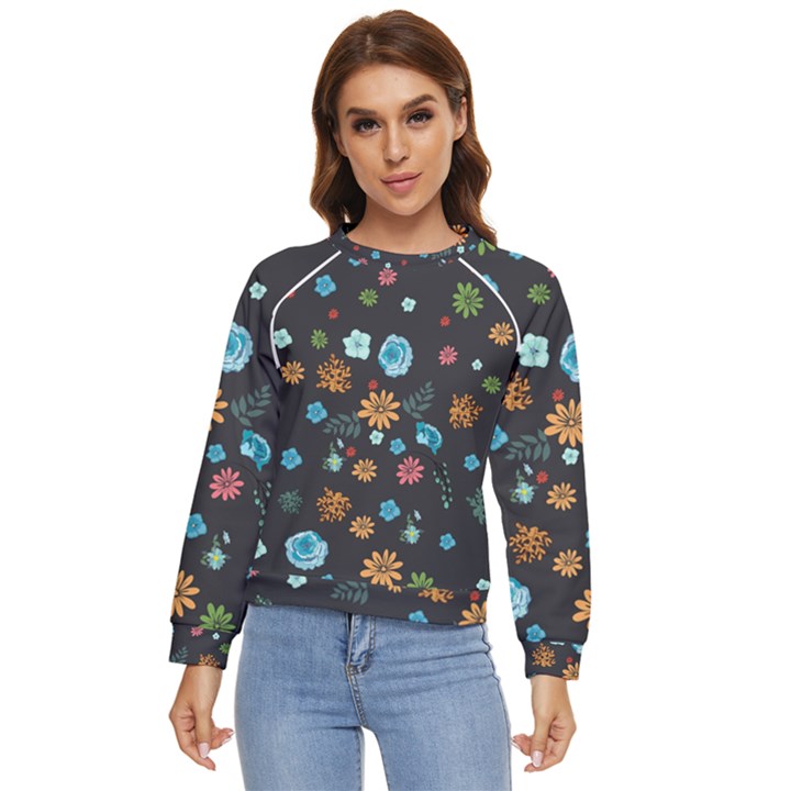 Flowers-leaves Leaf Background Floral Flora Women s Long Sleeve Raglan Tee