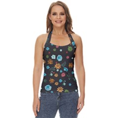 Flowers-leaves Leaf Background Floral Flora Basic Halter Top by danenraven